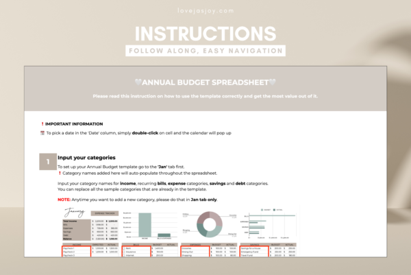 Annual Budget Spreadsheet Instructions